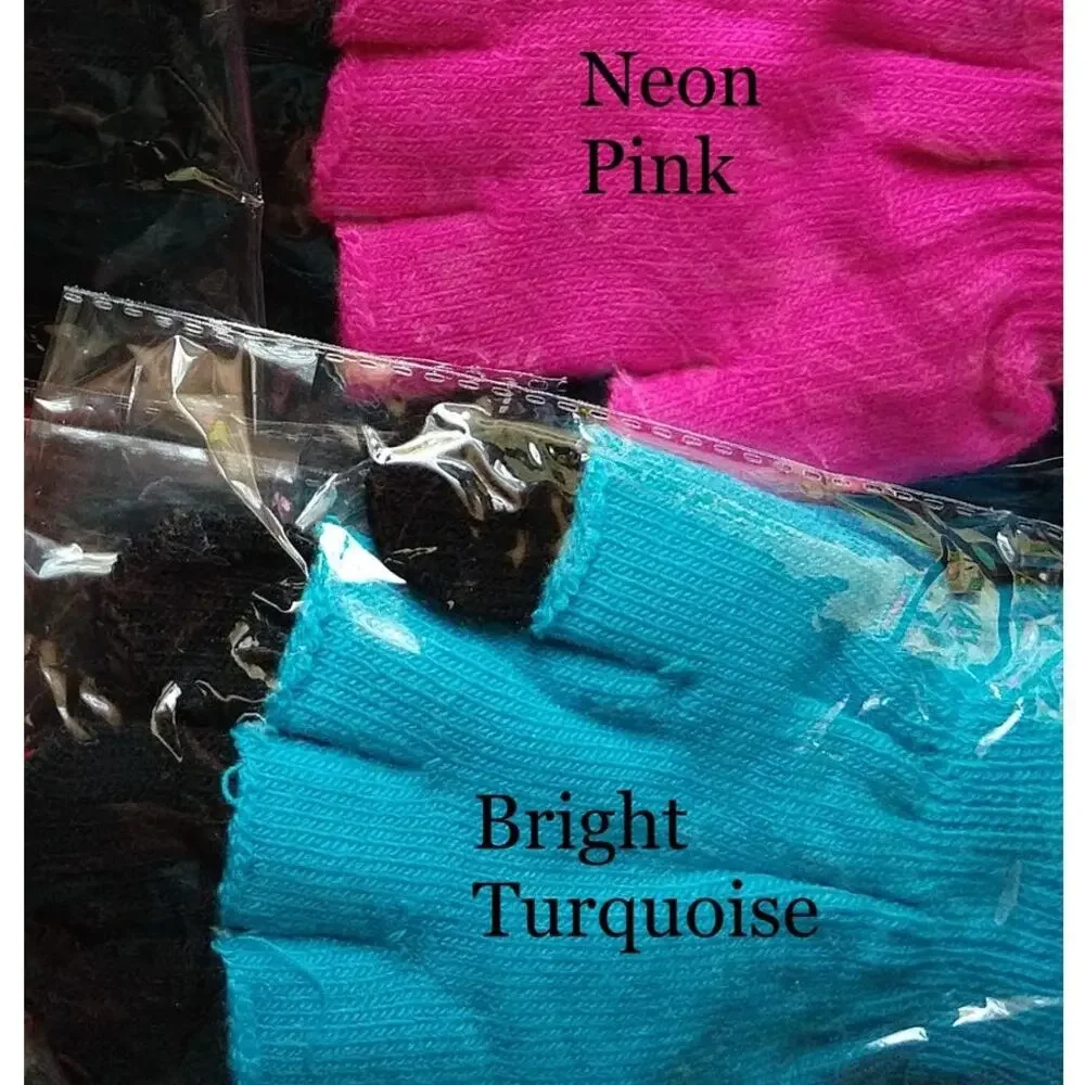Stasia Neon: Bright Turquoise Double Layered Knit Fingerless +Finger Gloves OSFM